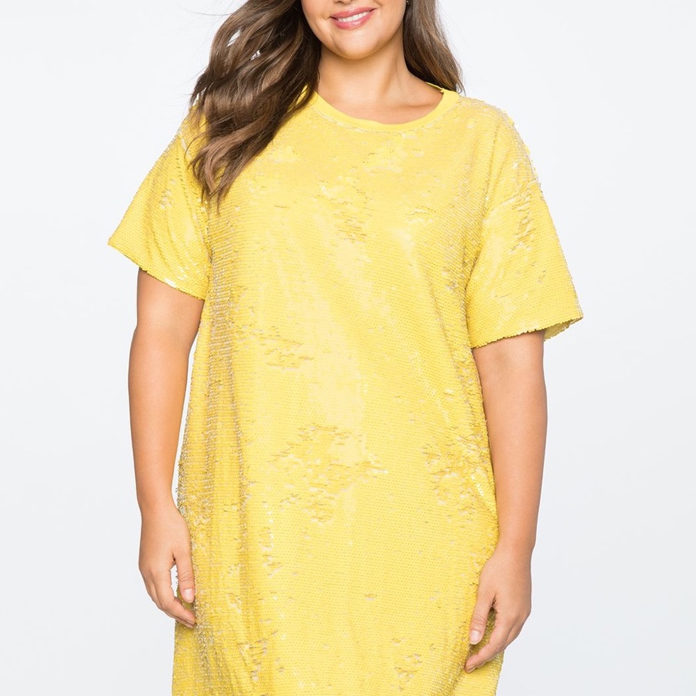 ELOQUII | Sequin Super Lemon Shift Dress - Picture 13 of 15